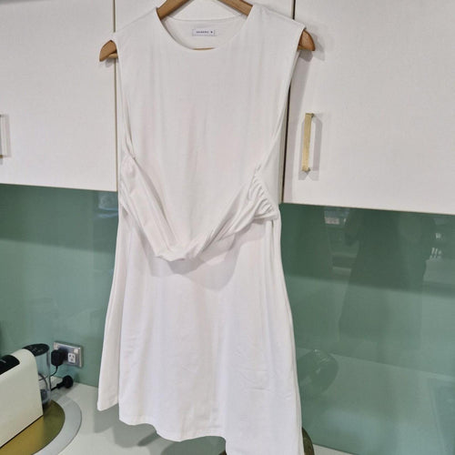 Charcoal White dress with twist belt detail 16