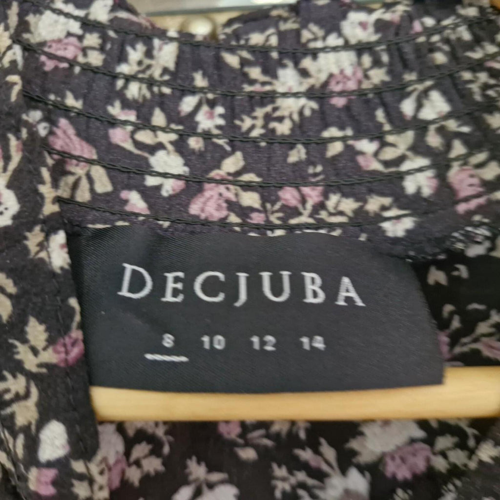 Decjuba Black & pink floral midi dress with high neck 8