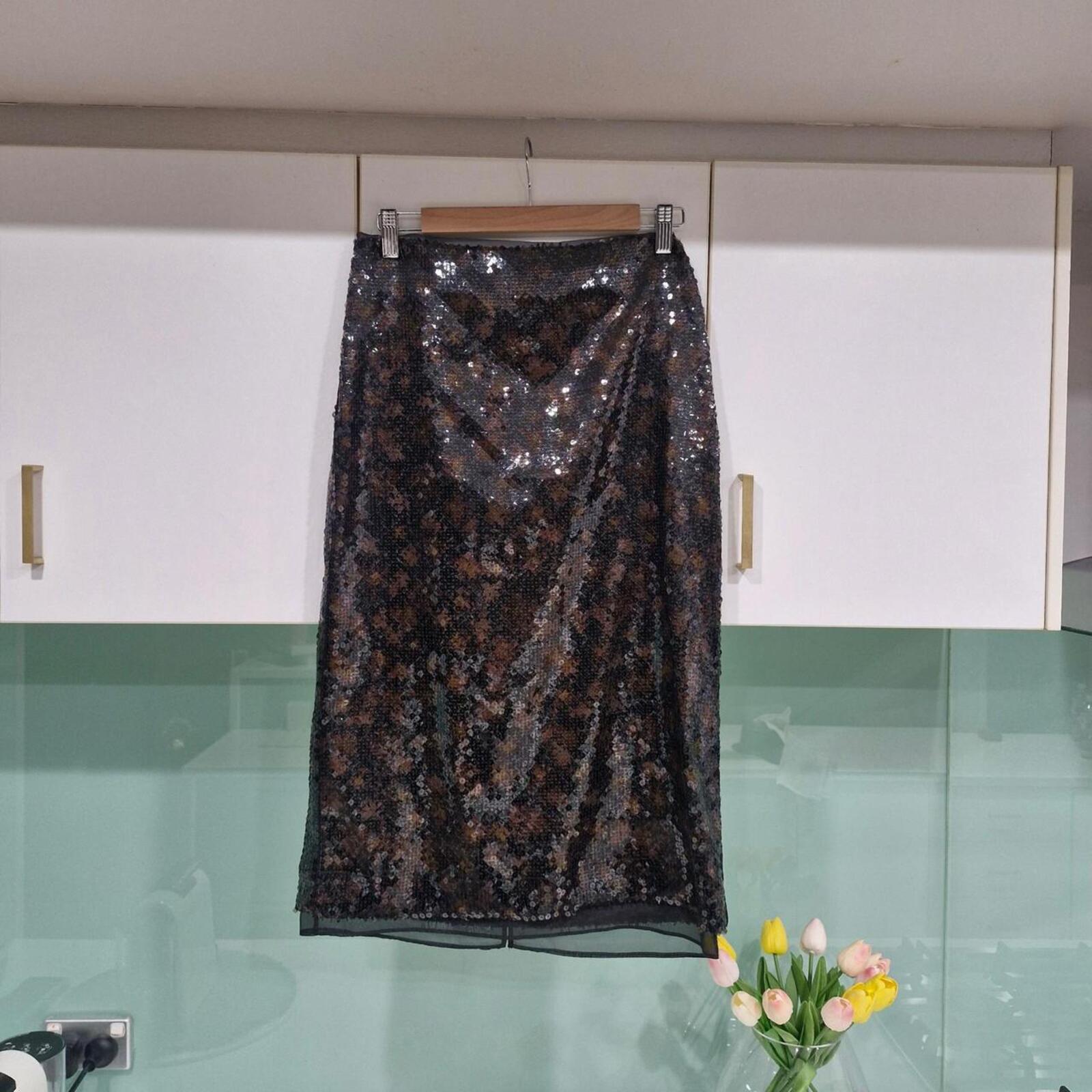 Cue black sequin midi skirt
