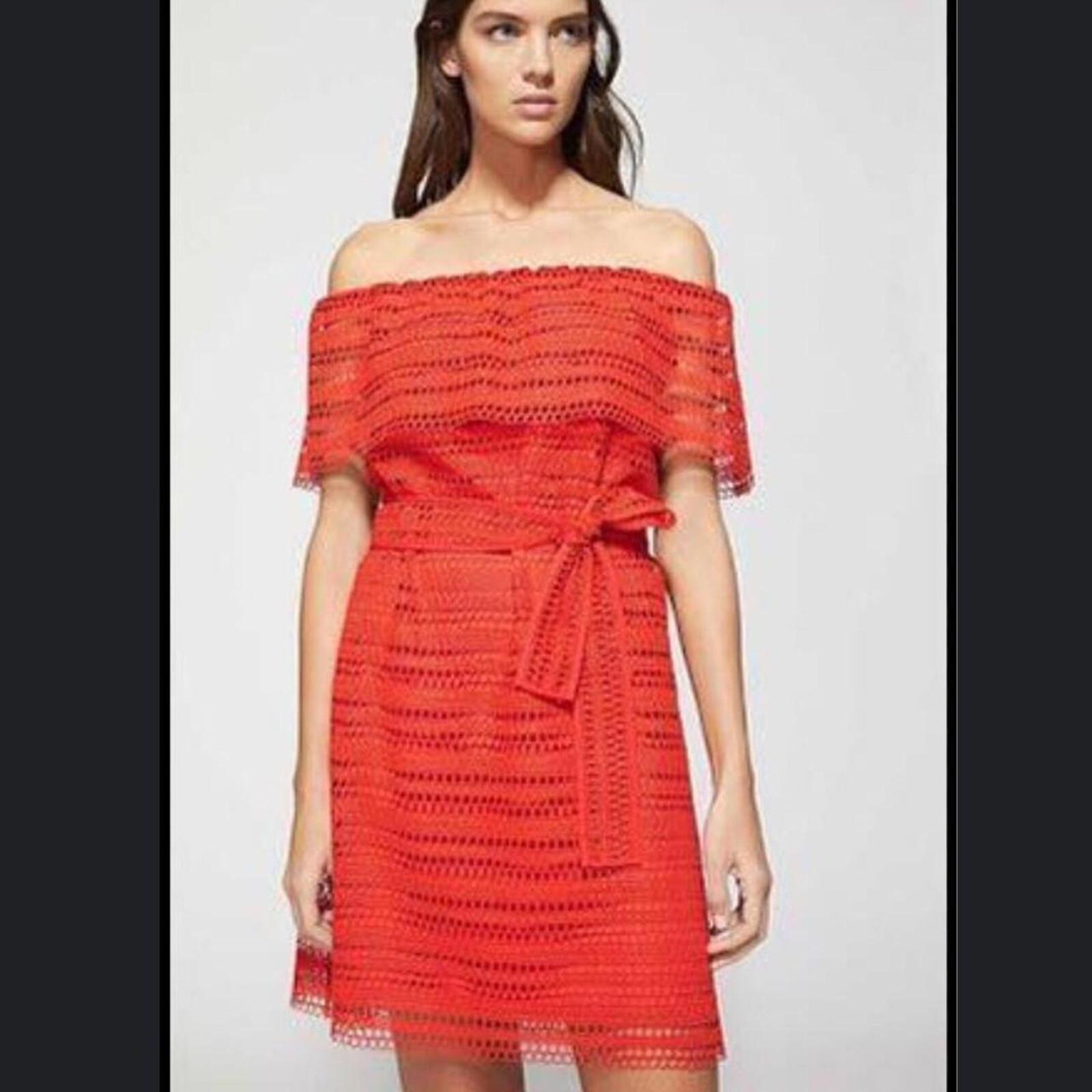 Witchery Red off the shoulder lace dress with belt 12