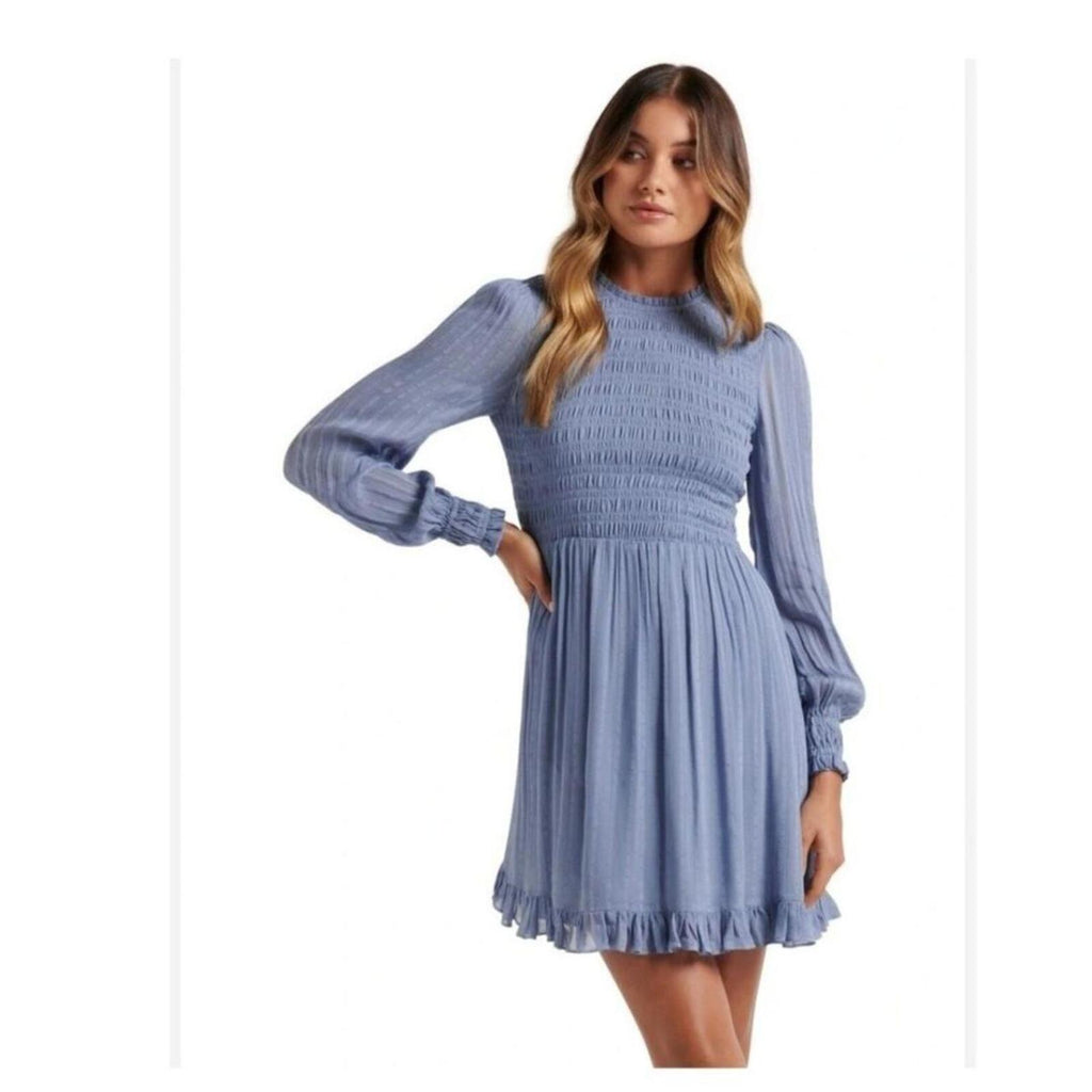 Forever New blue shirred dress