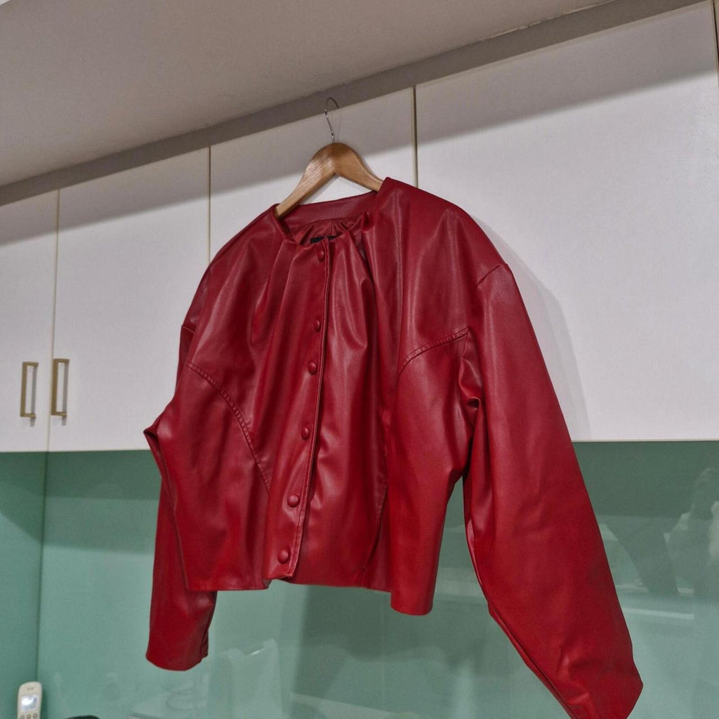 Zara red pleather jacket L