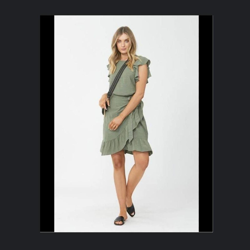 Decjuba Maya Green ruffle dress with tie back detail 14