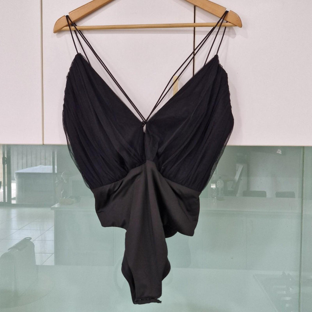 Sheike black bodysuit with tie back detail 14