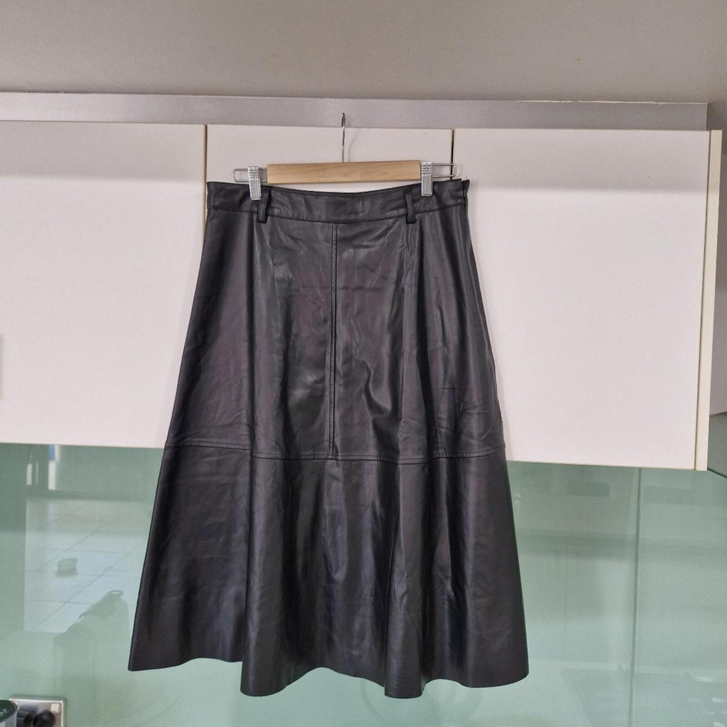 Black pleather midi skirt
