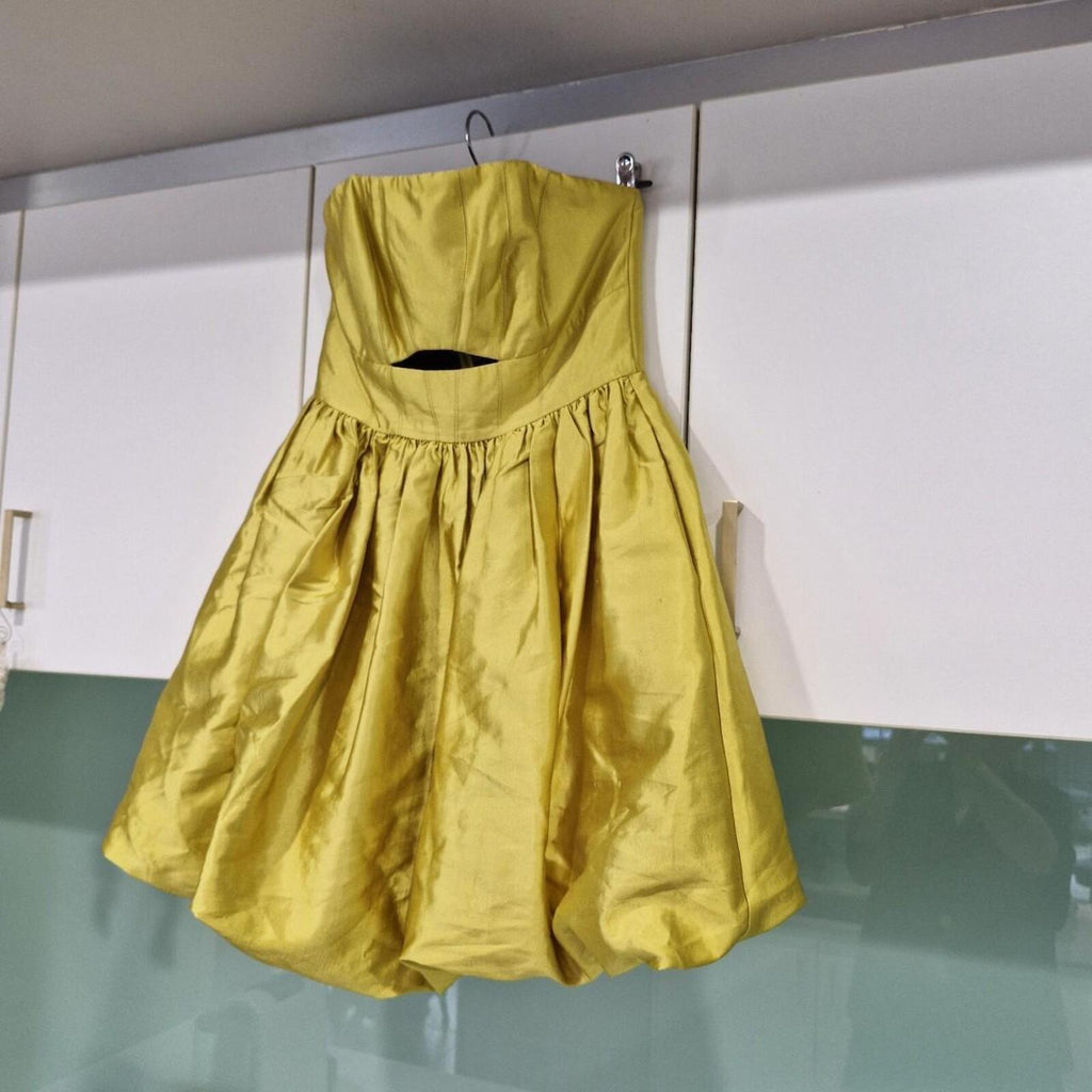 Gold Satin RSVP Sheike Strapless Bubble dress 6