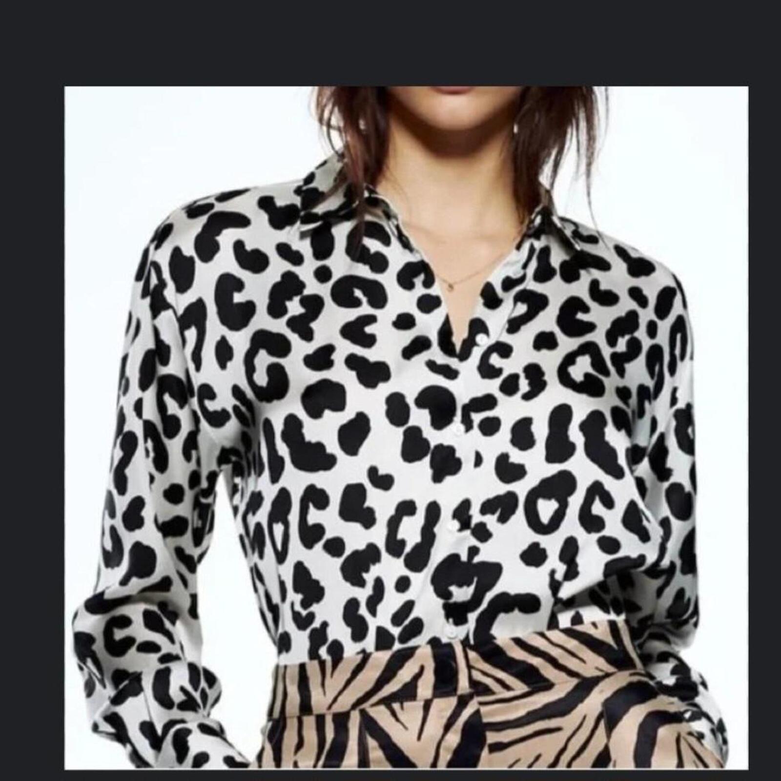 Zara black & white leopard print shirt S