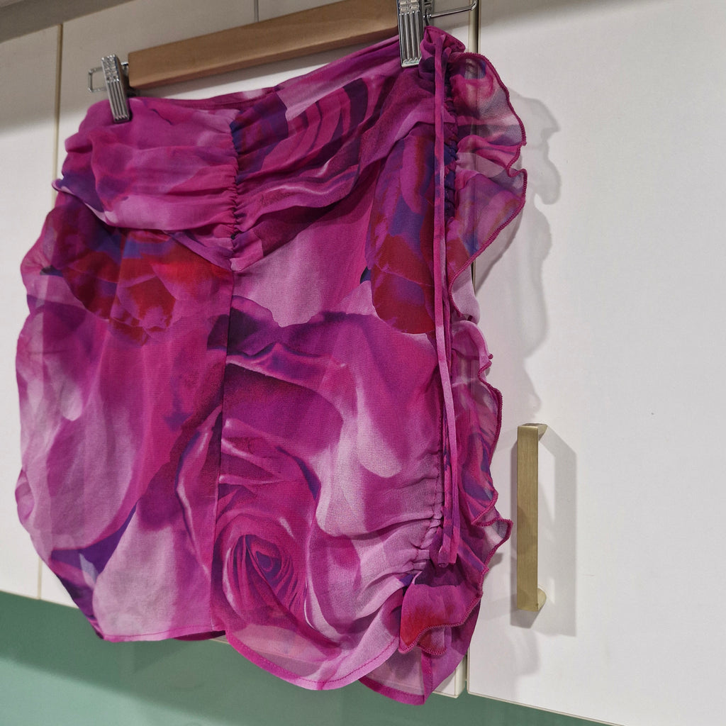 Bershka Floral Mini Skirt With Ruffle S