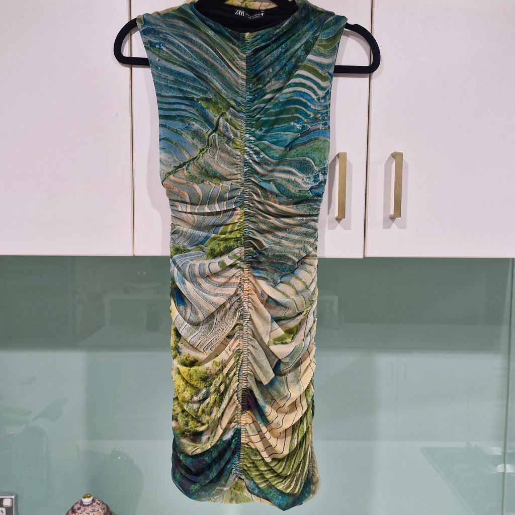 Zara Multicolored Ruched Mini Dress S