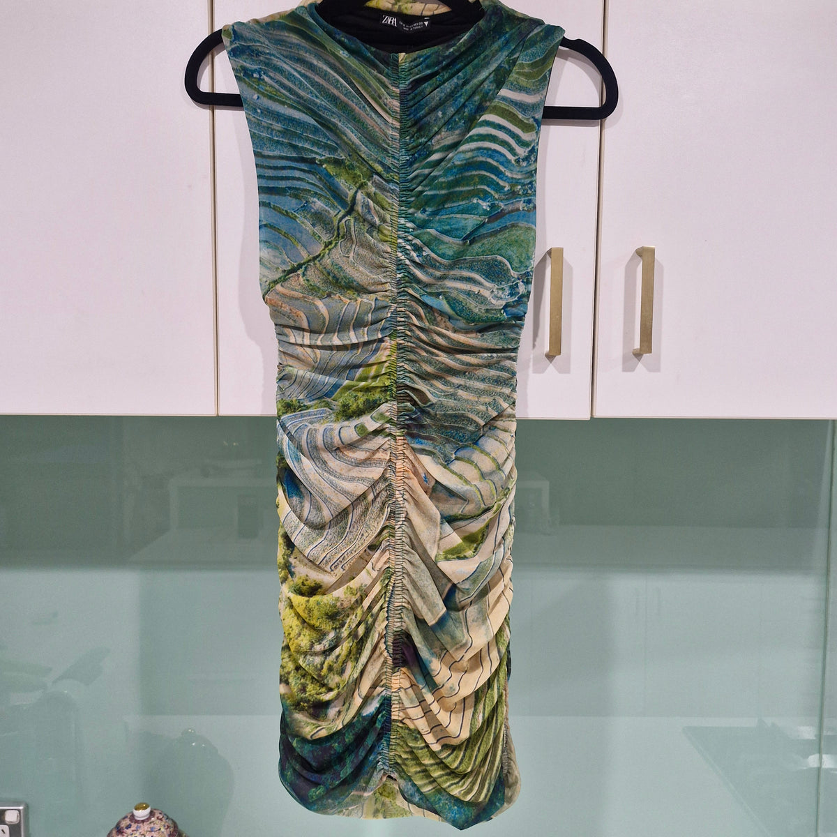 Zara Multicolored Ruched Mini Dress S