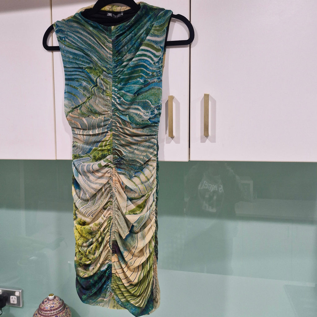 Zara Multicolored Ruched Mini Dress S