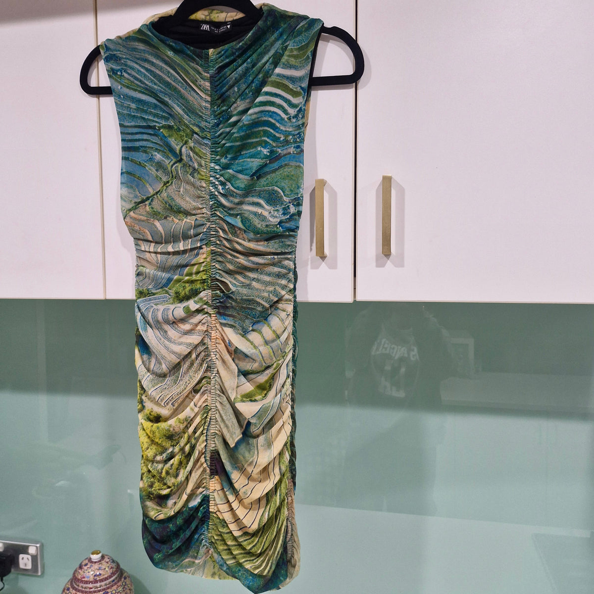 Zara Multicolored Ruched Mini Dress S
