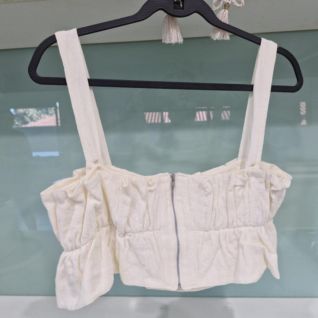 STEELE The Label cream ruffle crop top