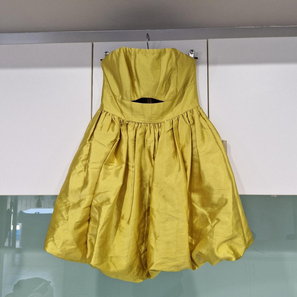 Gold Satin RSVP Sheike Strapless Bubble dress 6