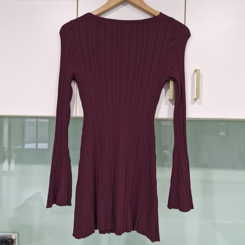 Bronze Snake Maven Burgundy long sleeve mini dress with cut out detail