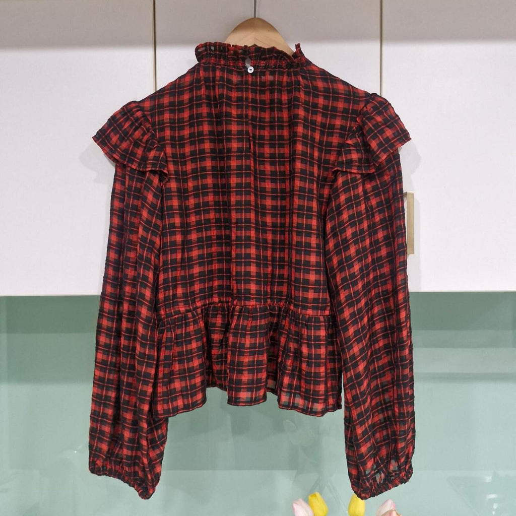 Topshop Checkered Highneck Blouse