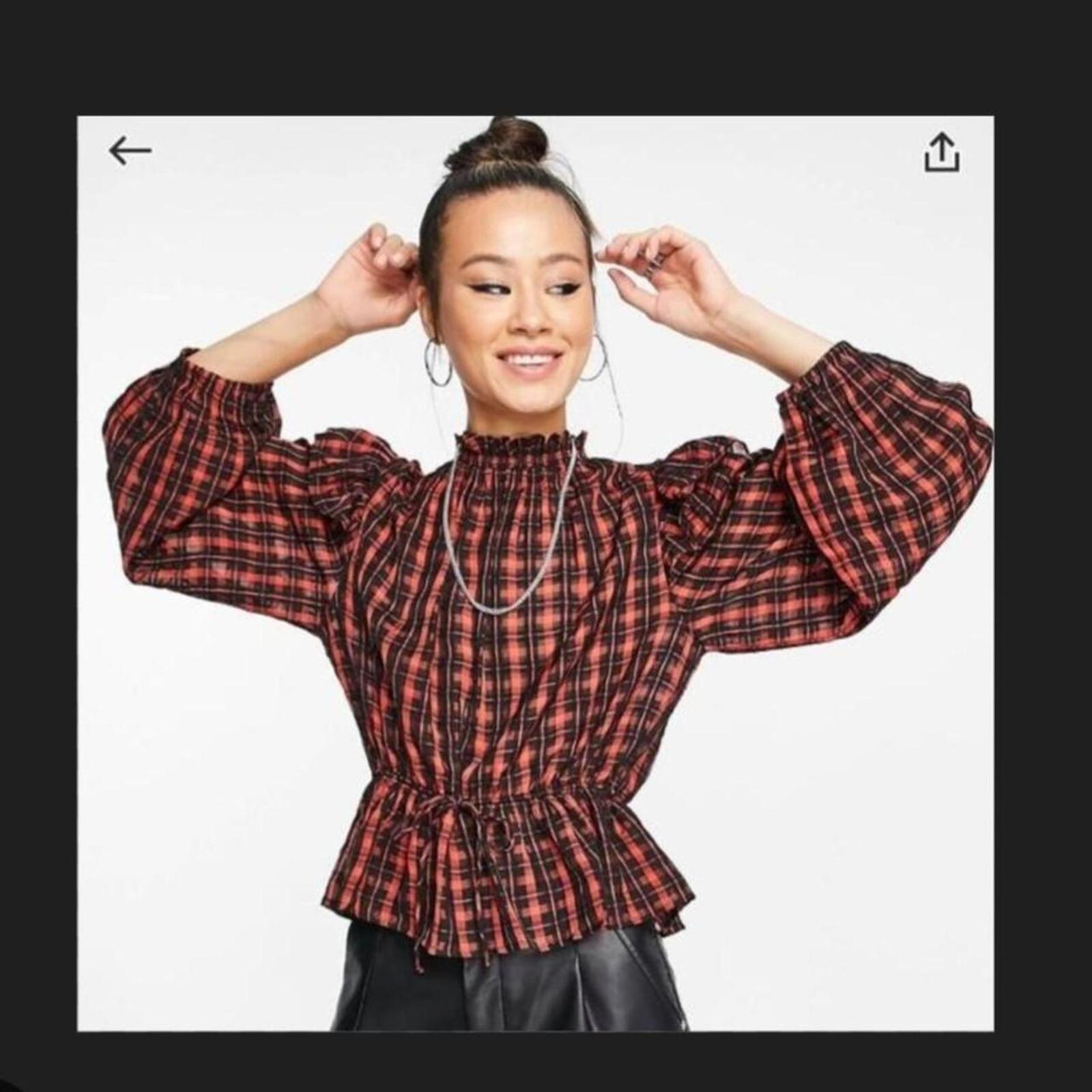 Topshop Checkered Highneck Blouse