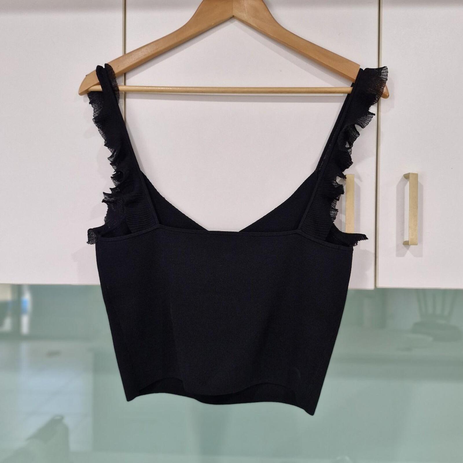 Forever New black crop top with ruffle details 12