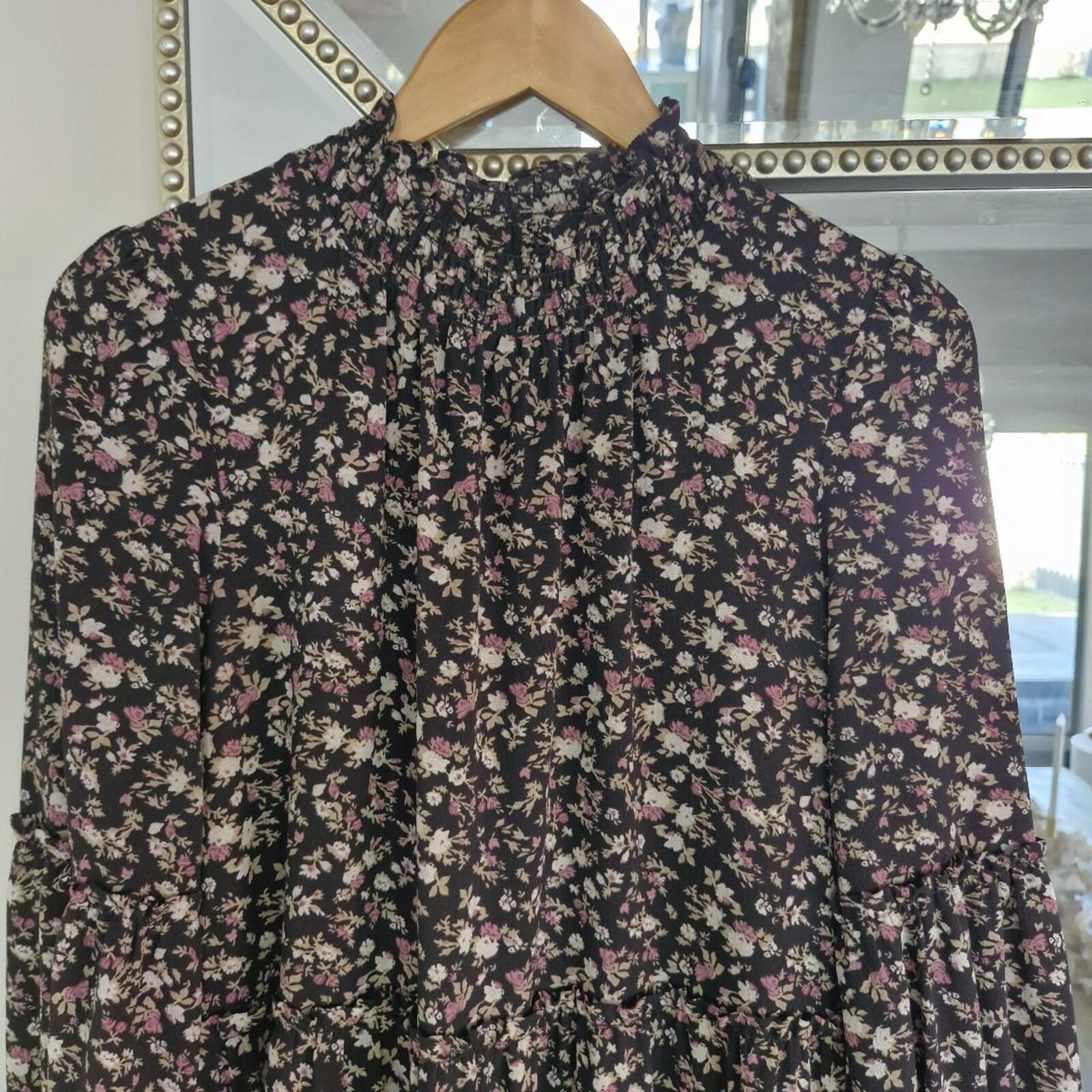 Decjuba Black & pink floral midi dress with high neck 8