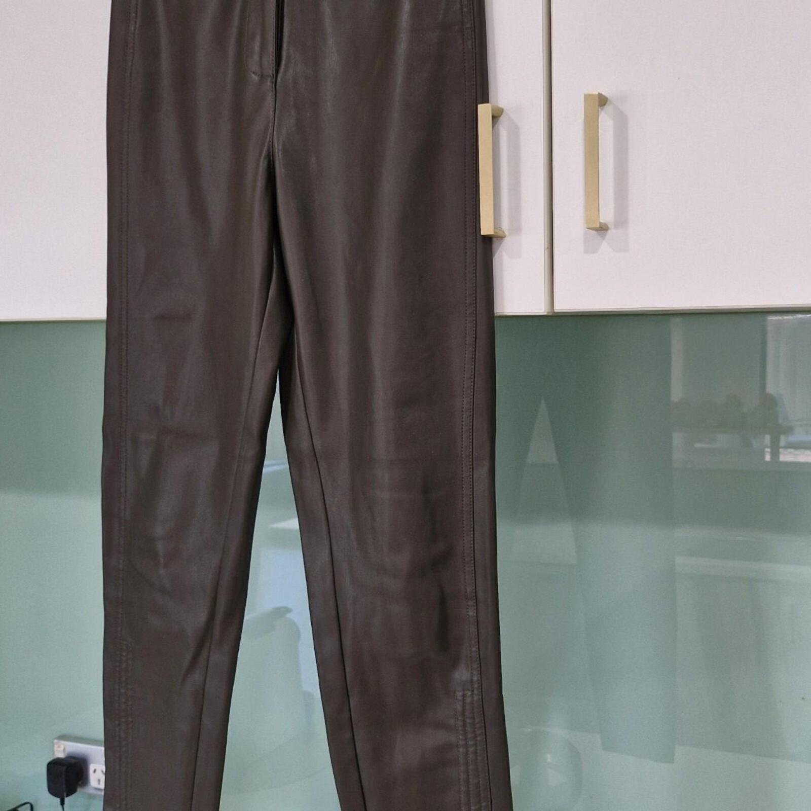 Khaki faux leather Aje pants 8
