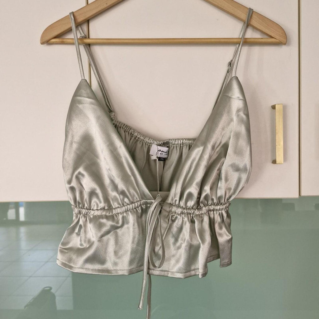 Jamie My Love Mint satin tie-up crop top XL