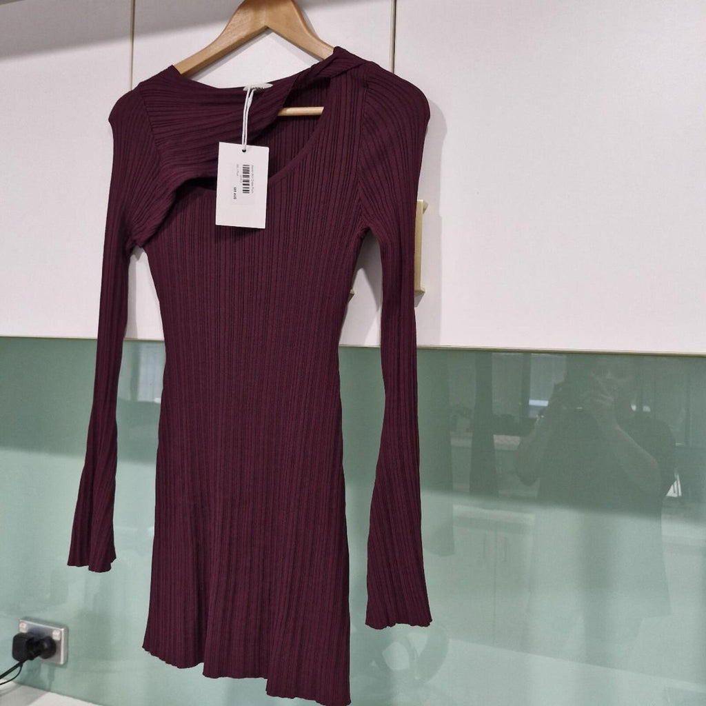 Bronze Snake Maven Burgundy long sleeve mini dress with cut out detail