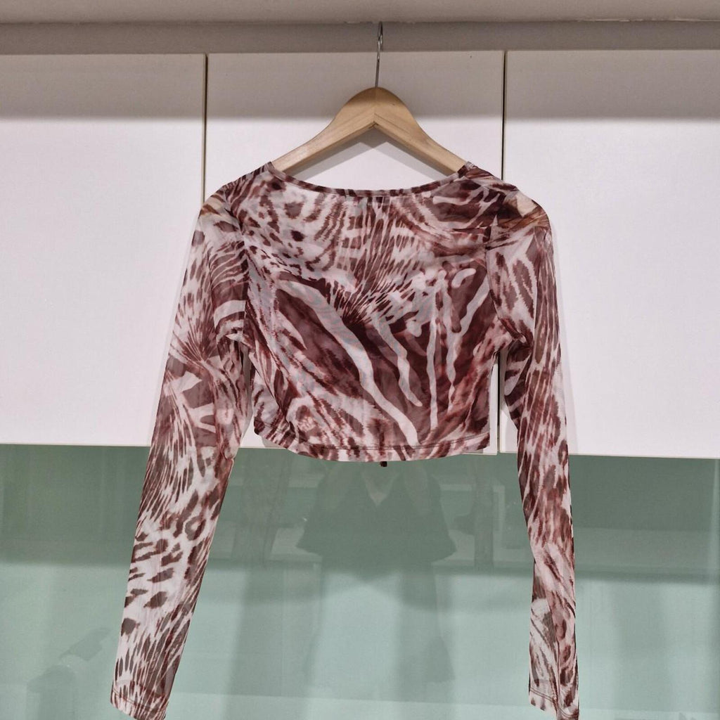 By.DYLN mesh long sleeve crop top with tie detail