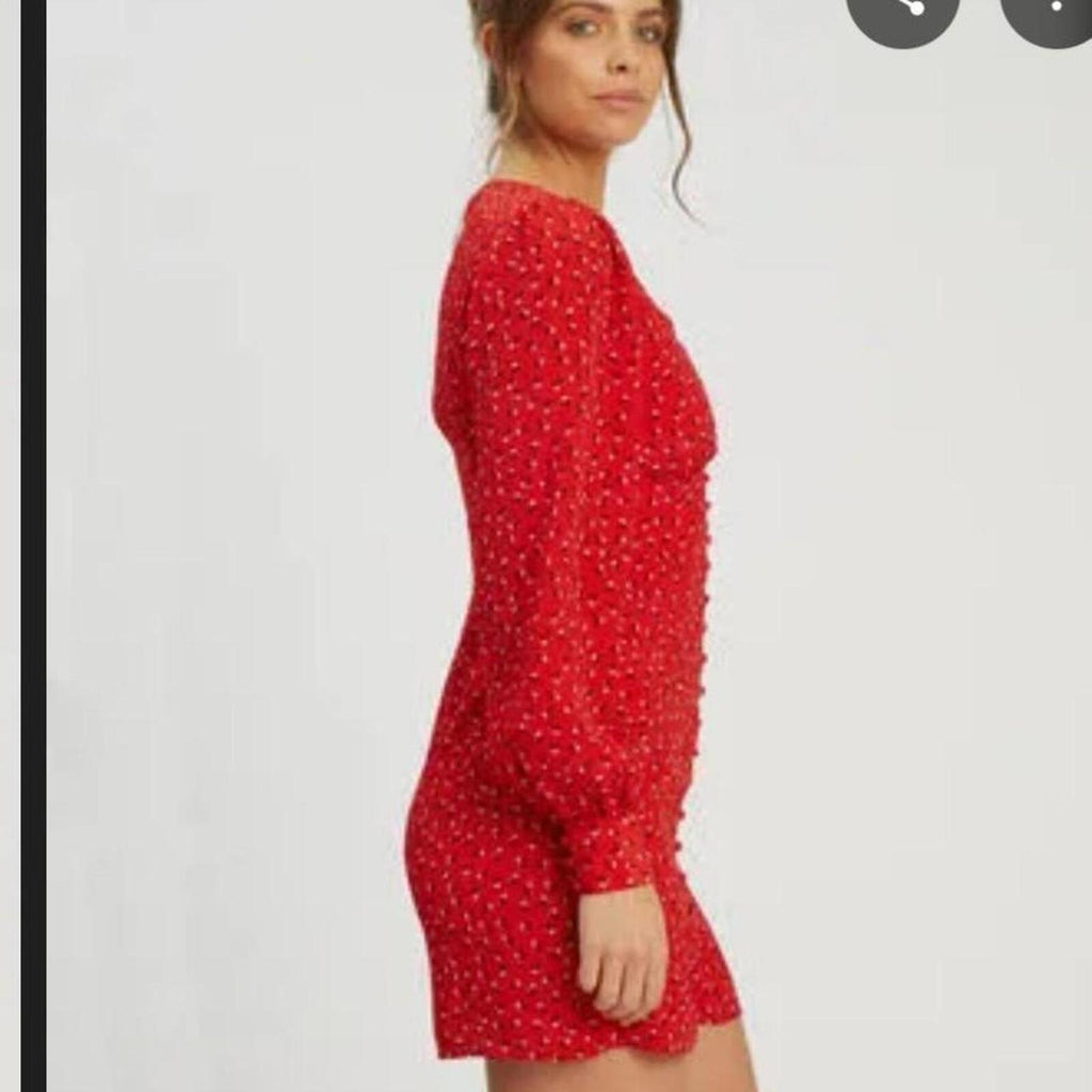 Savel Red mini dress with white floral print and long sleeves 8
