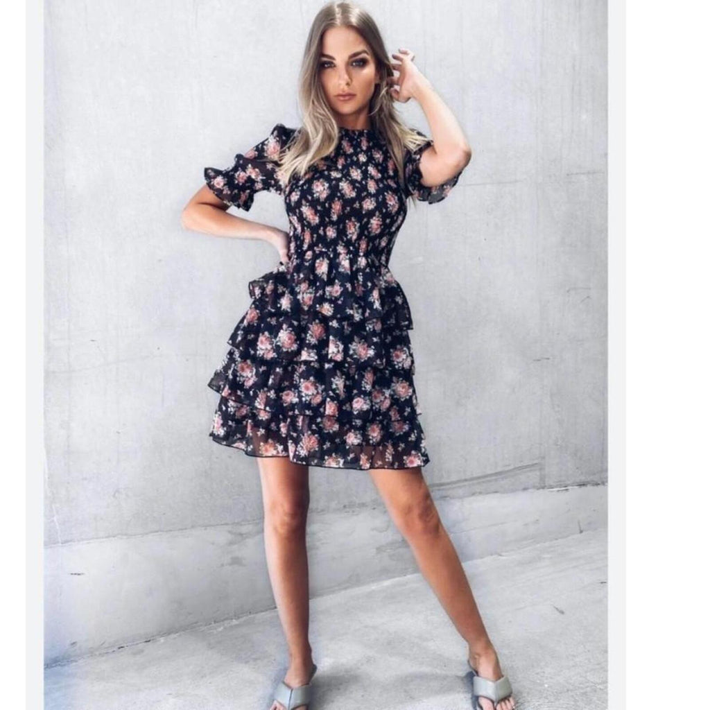 Her Fox The Label black floral mini dress