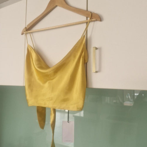 CARVER Gold satin crop top with tie detail