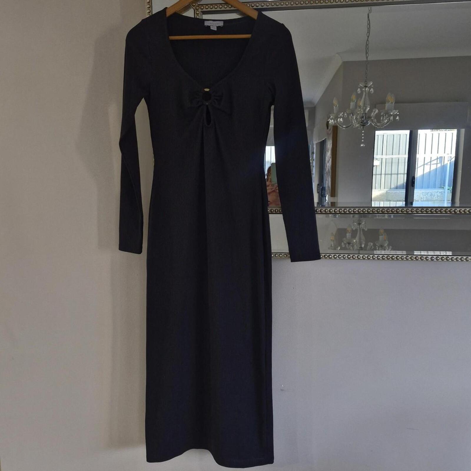 Topshop Ribbed Maxi Dress With Silver Ring Detail S