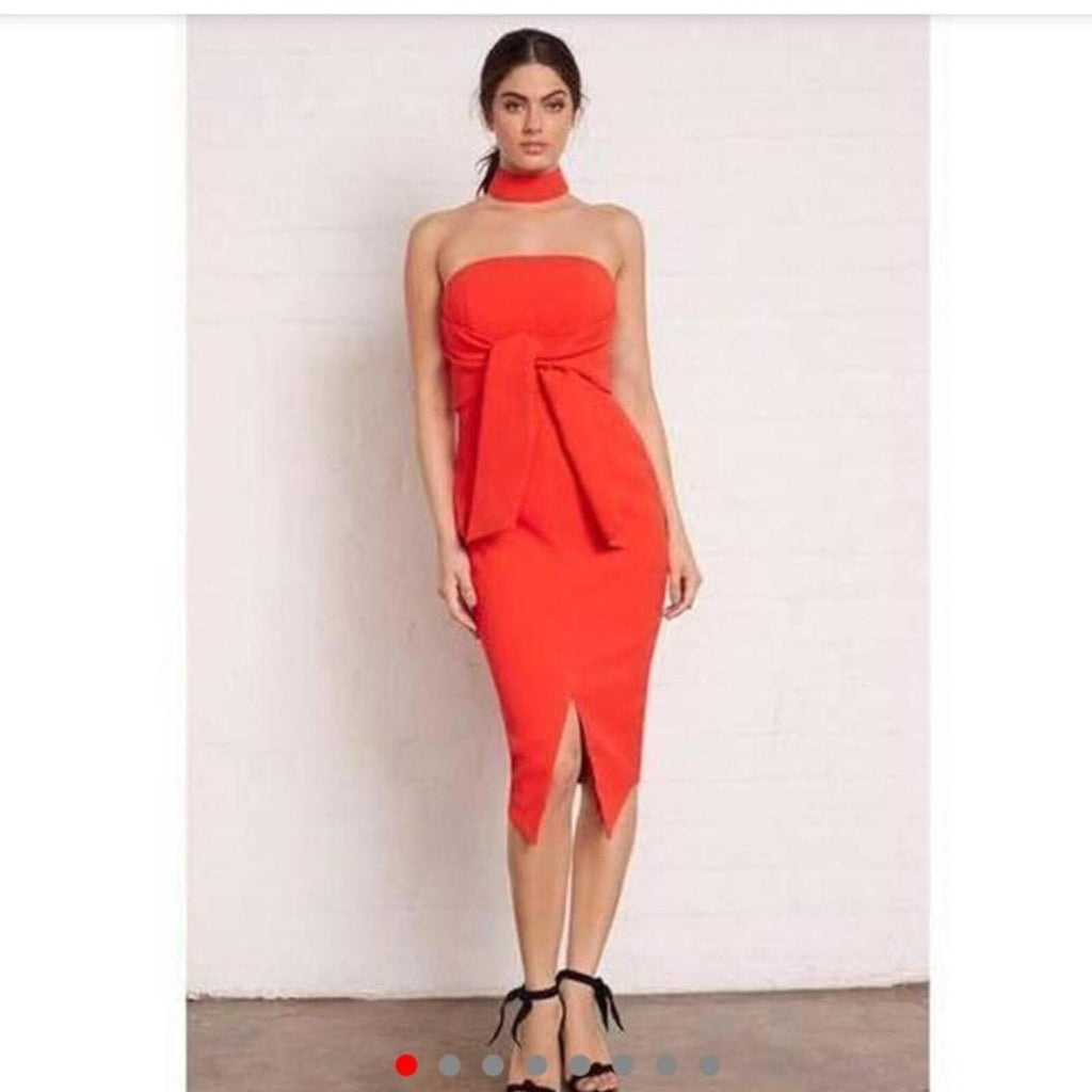 Sheike Midi Dress With Collar & Tied Waist