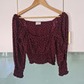 Rue Stiic burgundy shirred crop blouse with white polka dots