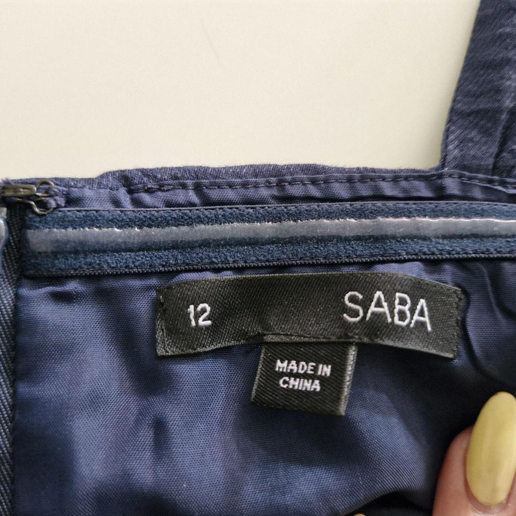 SABA Navy blue strapless dress with draped detailing and tie back 12
