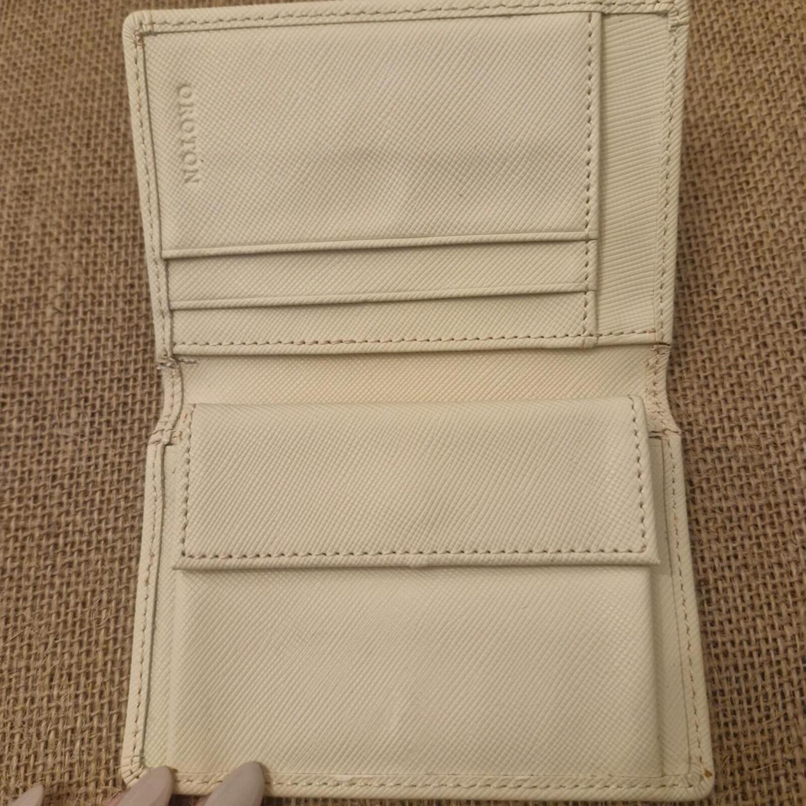 Oroton beige card wallet / purse with silver hardware