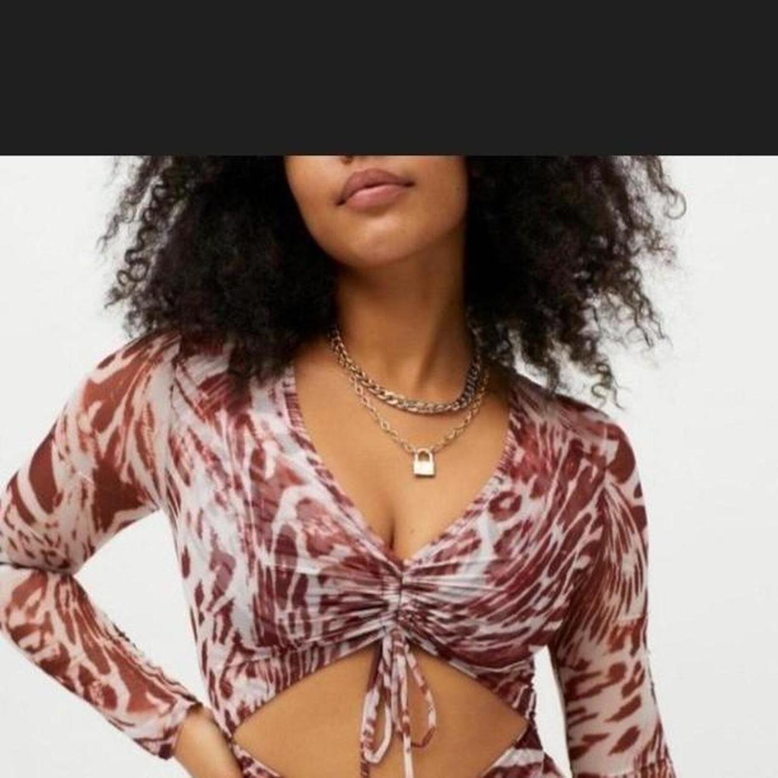 By.DYLN mesh long sleeve crop top with tie detail