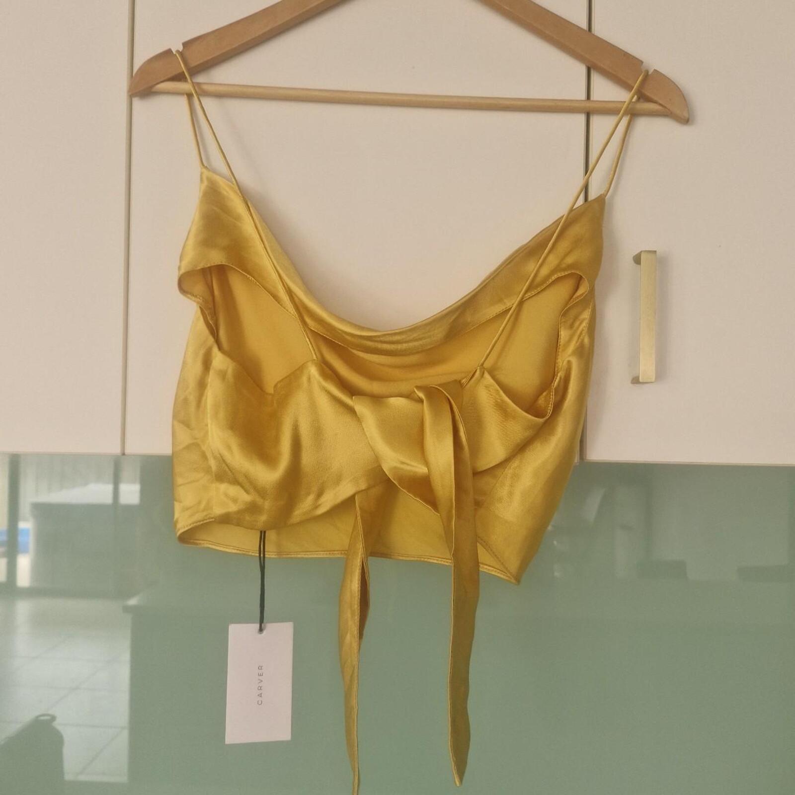 CARVER Gold satin crop top with tie detail