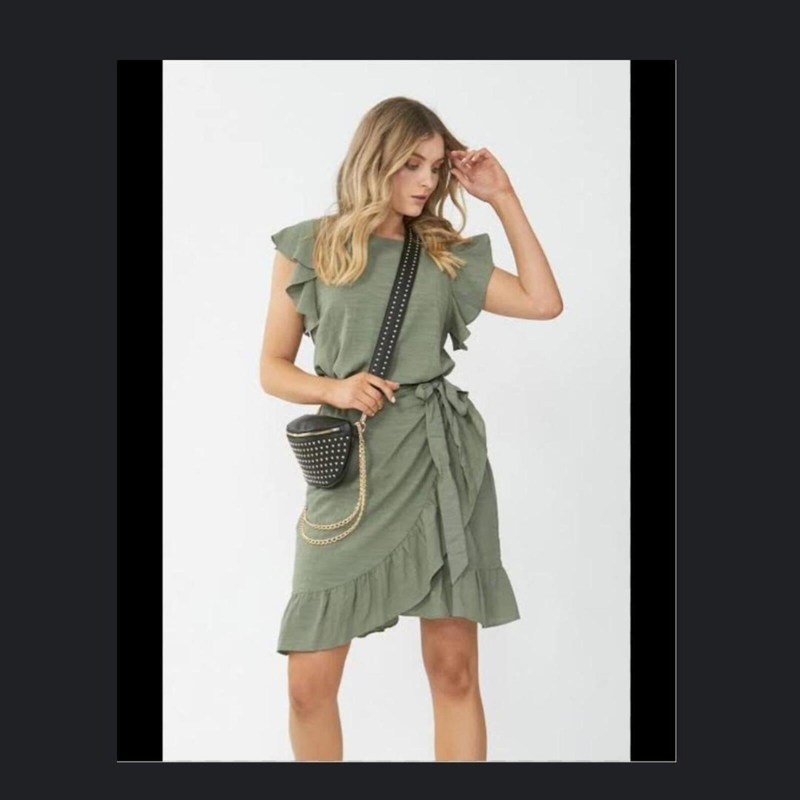 Decjuba Maya Green ruffle dress with tie back detail 14