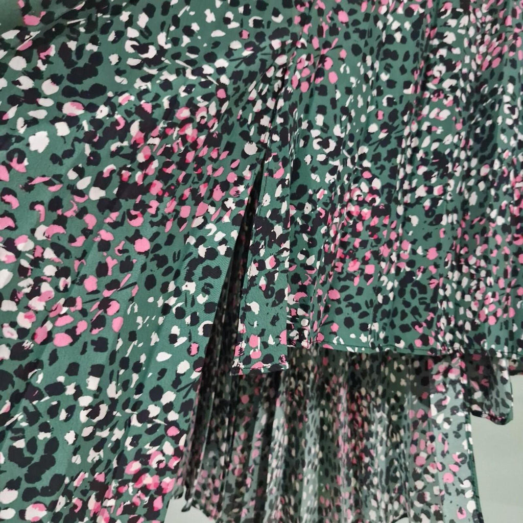 Topshop green floral assymetric midi skirt