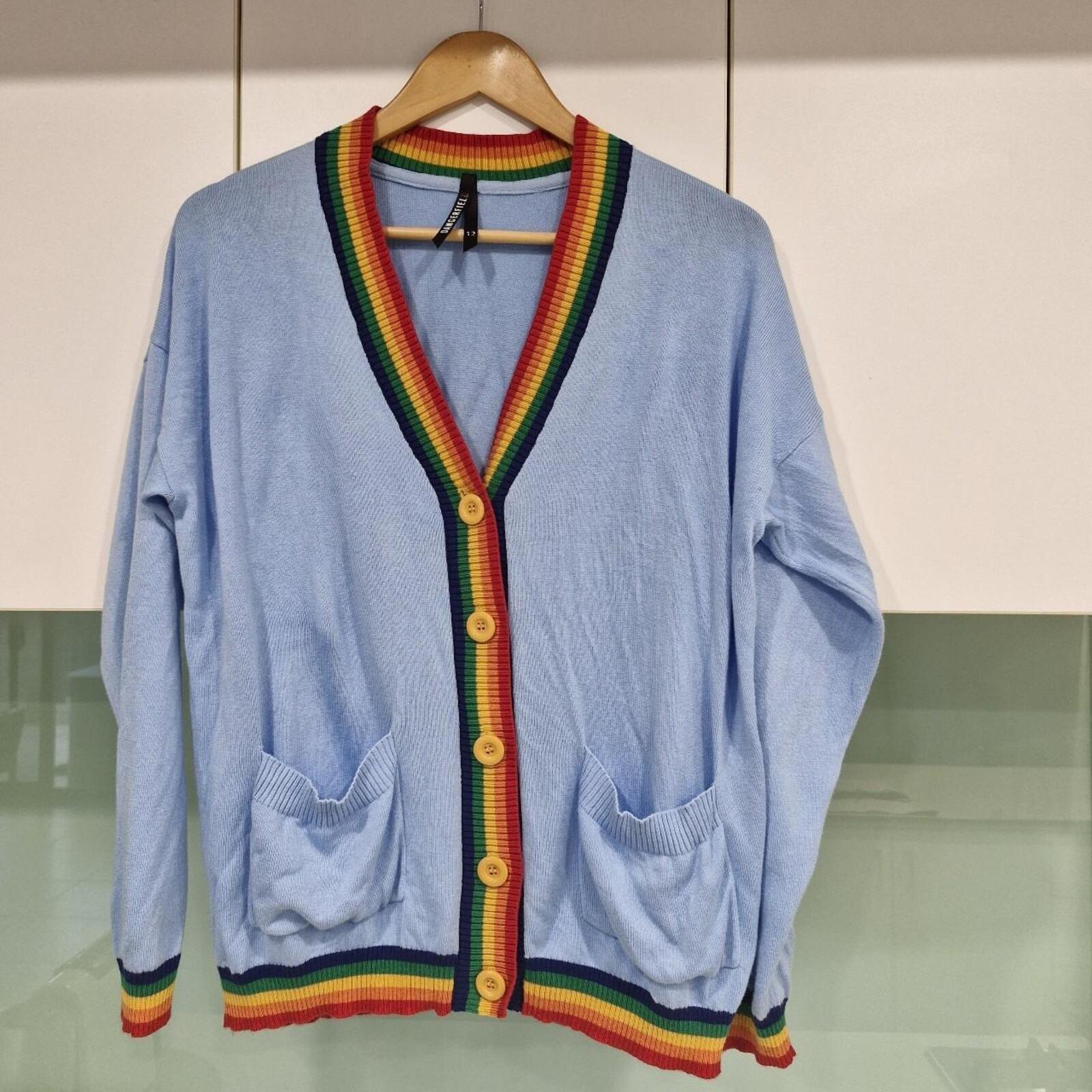 Dangerfield blue cardigan with rainbow trim 12