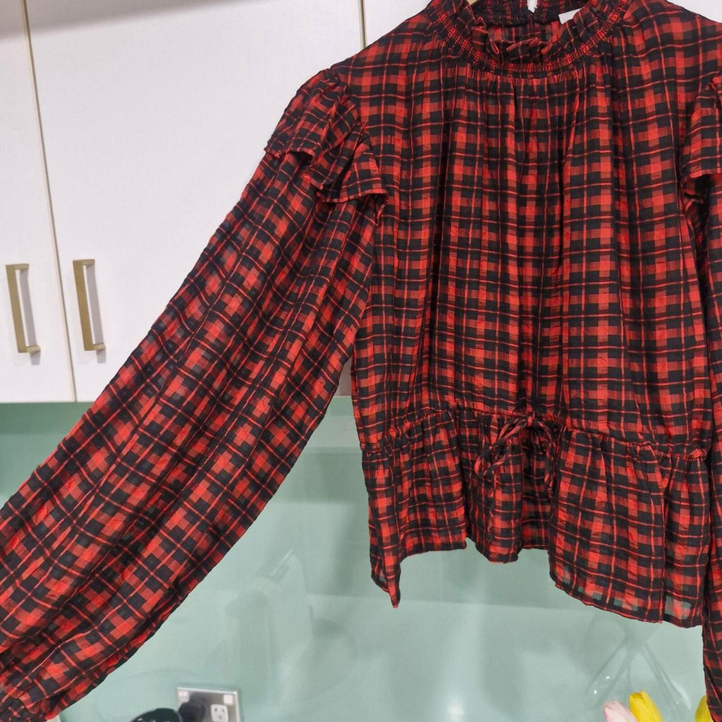 Topshop Checkered Highneck Blouse