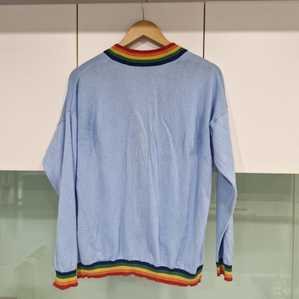 Dangerfield blue cardigan with rainbow trim 12