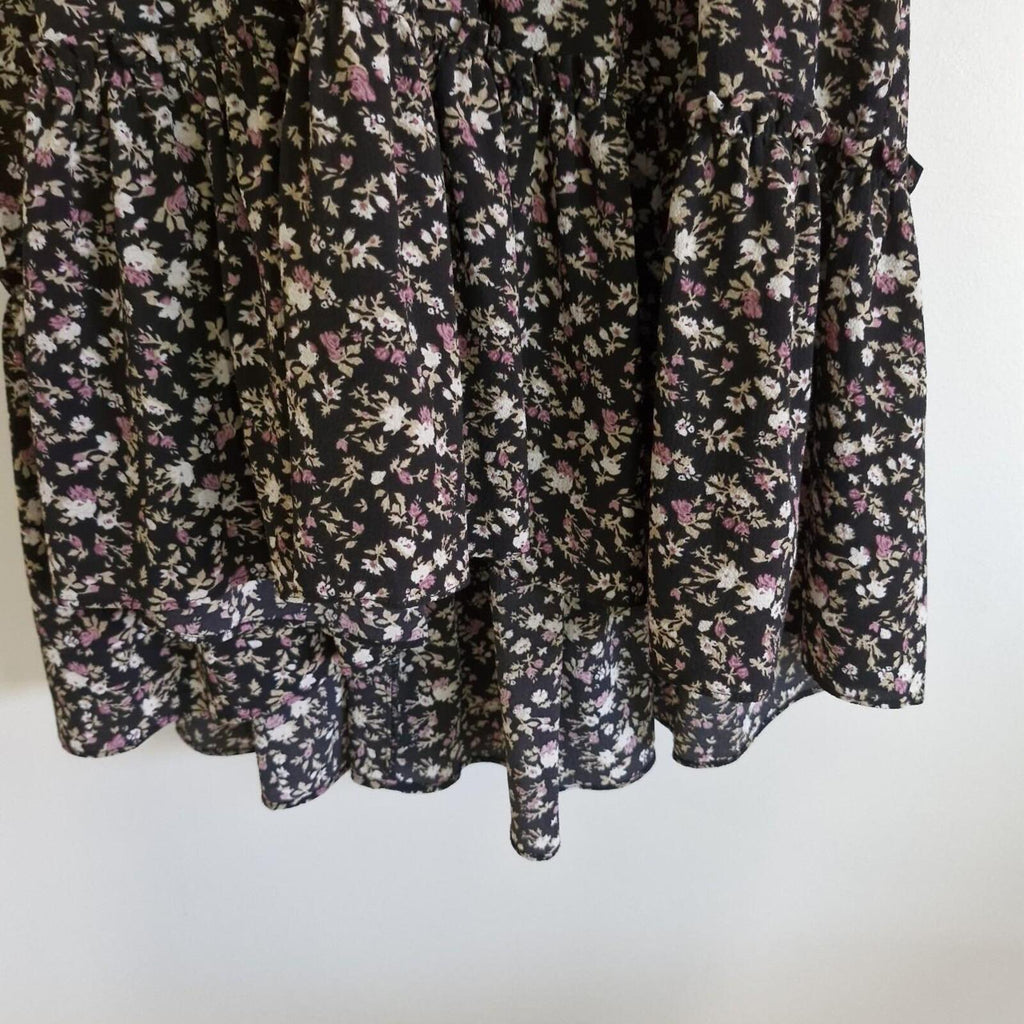 Decjuba Black & pink floral midi dress with high neck 8
