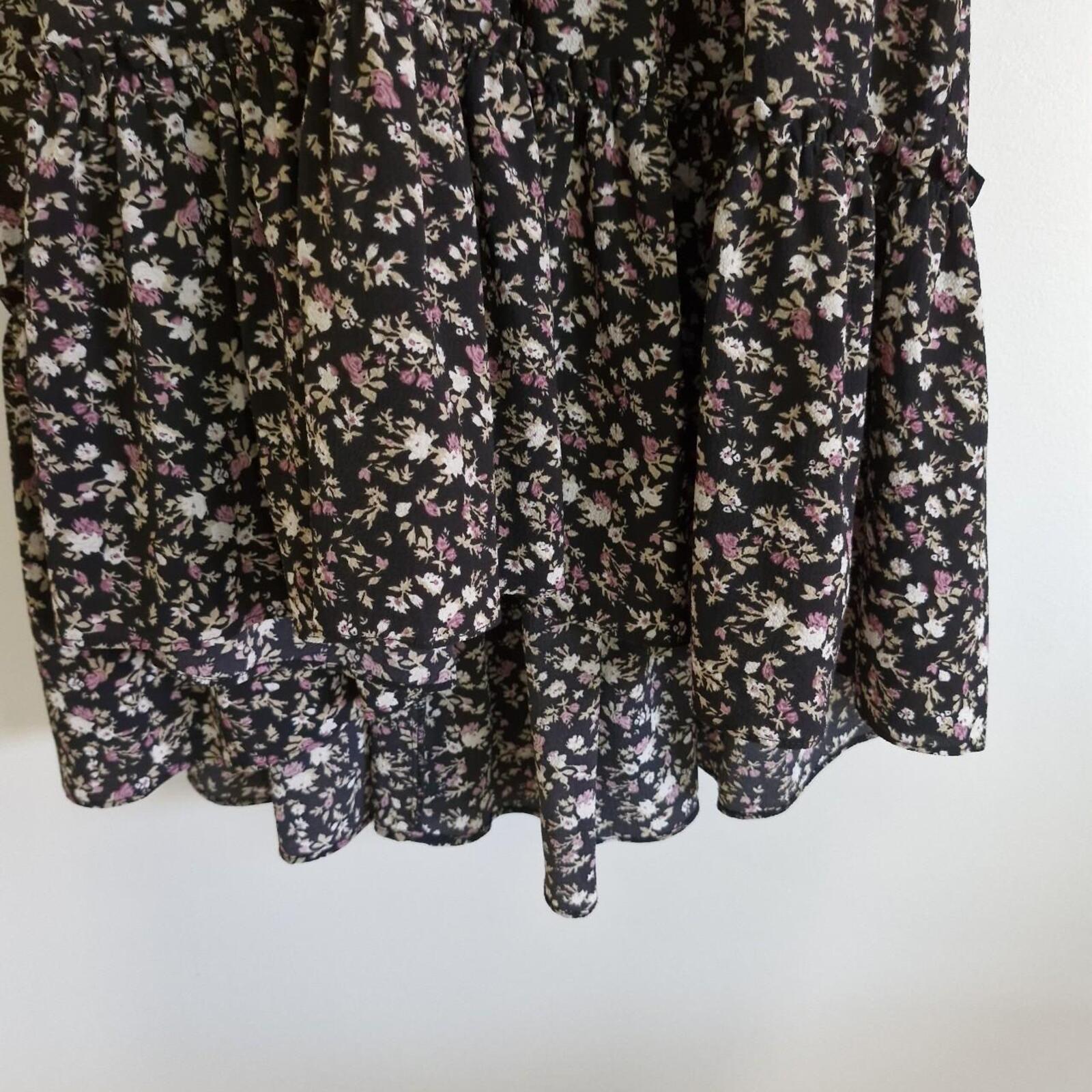 Decjuba Black & pink floral midi dress with high neck 8