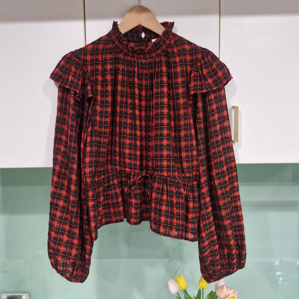 Topshop Checkered Highneck Blouse
