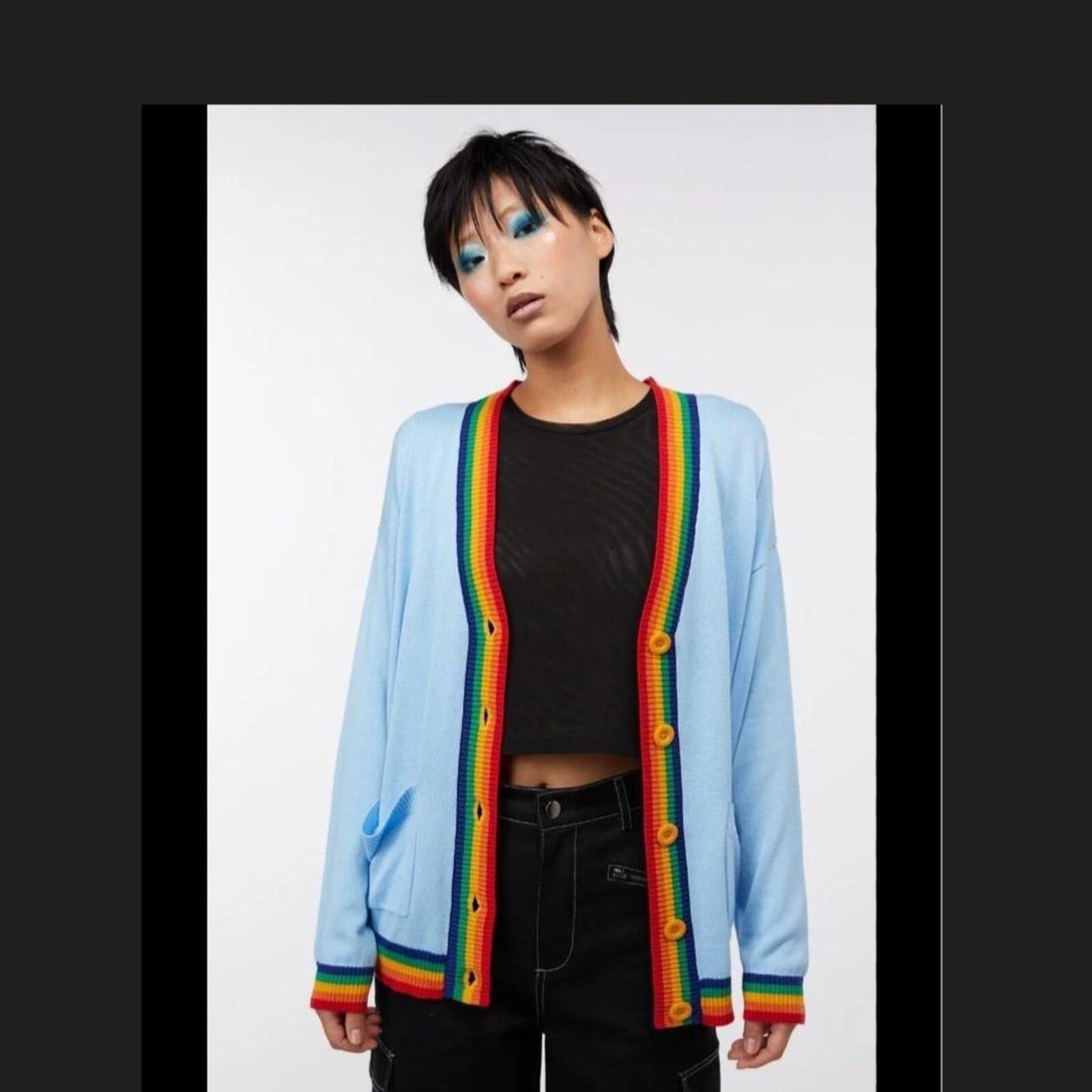 Dangerfield blue cardigan with rainbow trim 12