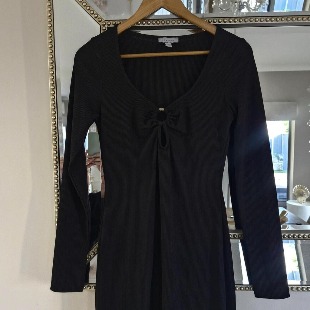 Topshop Ribbed Maxi Dress With Silver Ring Detail S