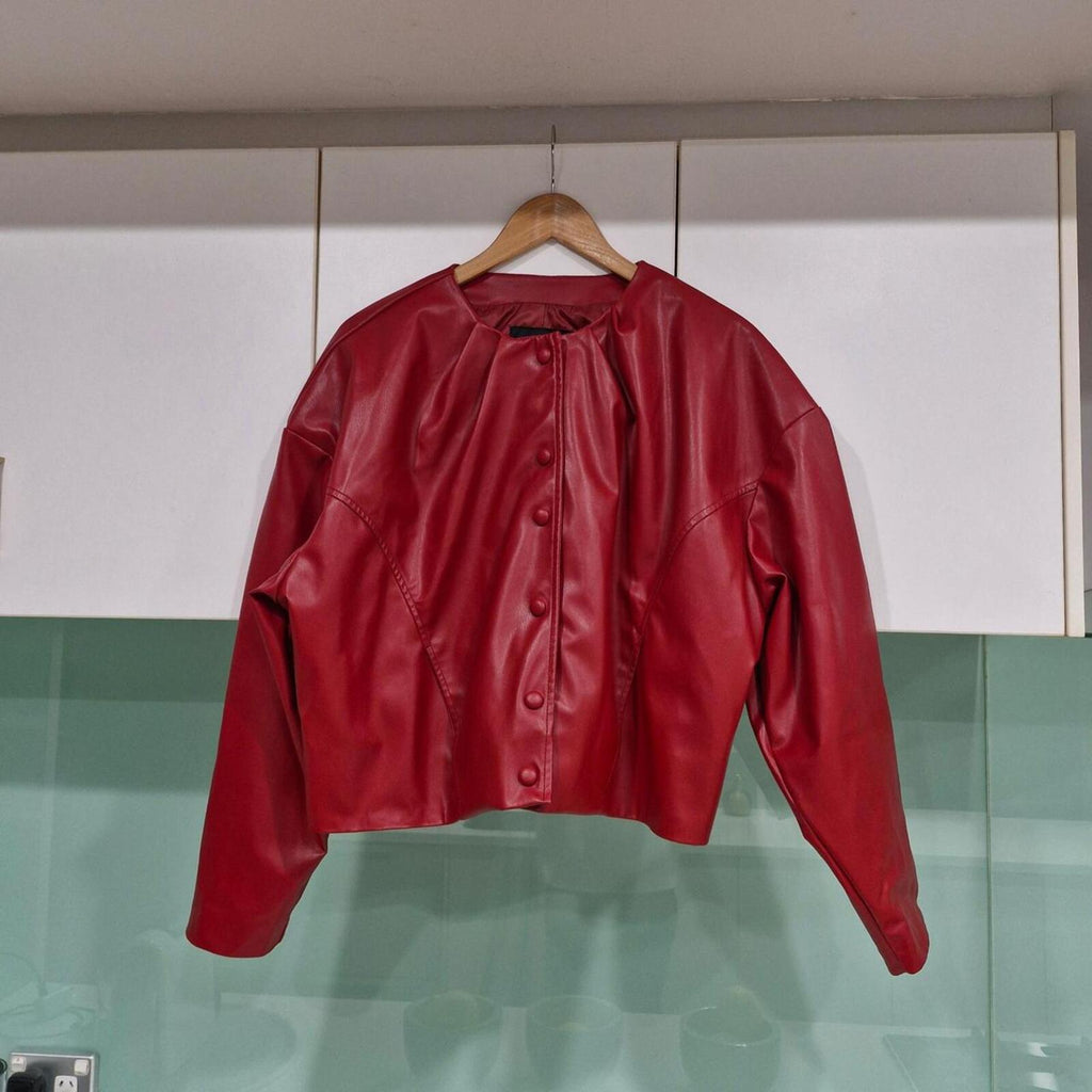 Zara red pleather jacket L