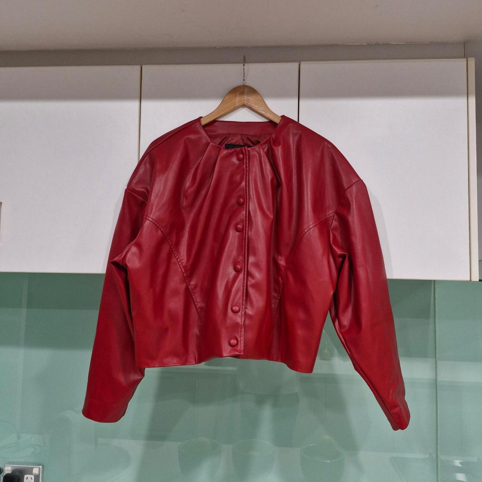 Zara red pleather jacket L