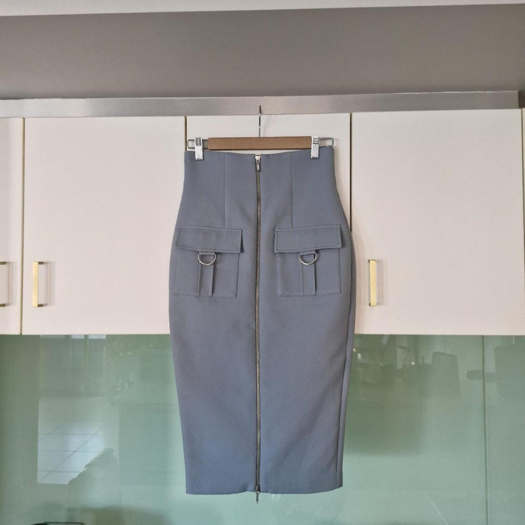SHEIKE grey midi skirt with pockets and zipper 8